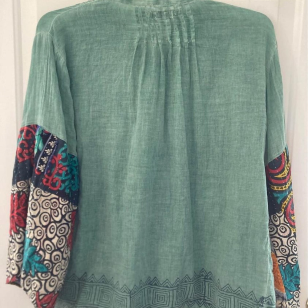 Mountaingirl Clothing Original Upcycled Cotton Gauze Kantha Bell Sleeve OOAK - Picture 3 of 8